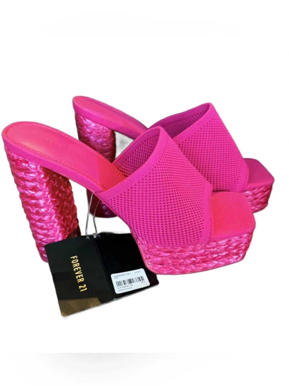 NWT Forever 21 Fuchsia Mesh Platform Mule Heels